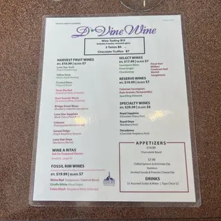 Wine Menu