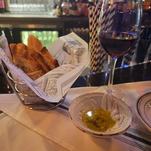 Complimentary bread + oil; pinot noir