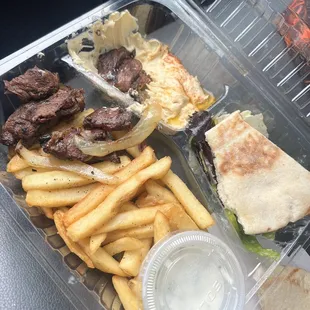 Oily onion in there and old fries that's not even fresh and hot.