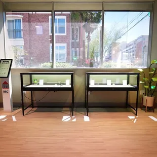 Display cases to showcase products and their details.