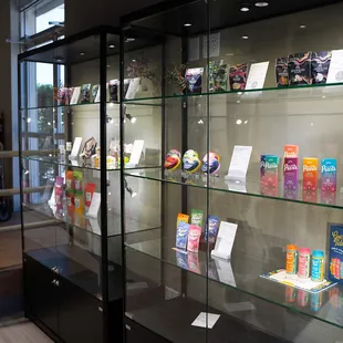 Display cases to showcase products and their details.