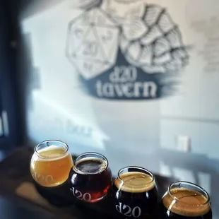 a row of beer glasses