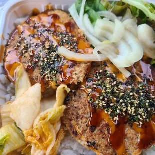 a meal in a styrofoam container