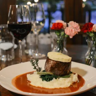 Grilled Filet Mignon, Spinach, Mashed Potato &amp; Truffle butter