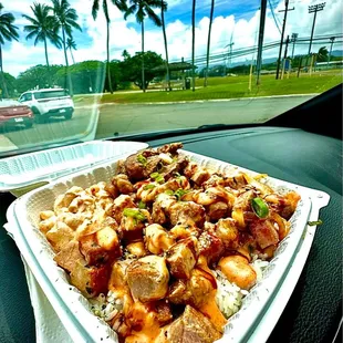 Pan-Fried Poke and Chopped Beef combo plate