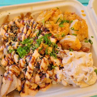 Combo: pan-fried poke and garlic shrimp