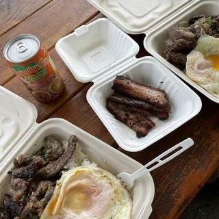 Homemade Kiawe smoked bacon with 3 eggs