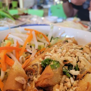 Vermicelli with spring rolls