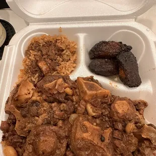 Oxtail, Rice and Peas, and Fried Plantains