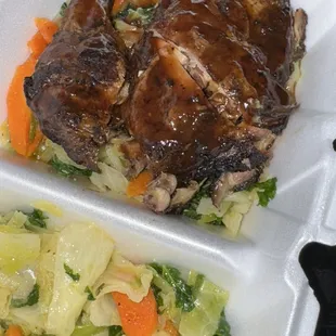 Jerk Bone In Chicken Lunch (no rice &amp; peas, double cabbage)