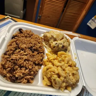 Rice and peas. Macaroni. Potatoes.