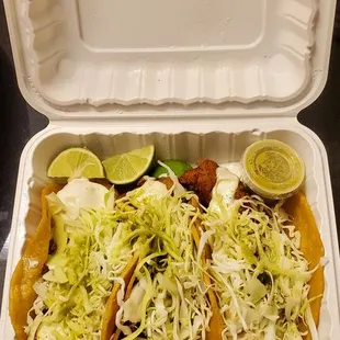 Fish and Shrimp tacos minus the pico de gallo