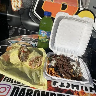 Atomica breakfast burrito and chillaquiles