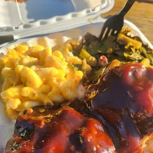 BBQ oxtails, Mac and cheese, greens