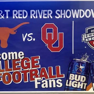 We will have lots of specials for the TEXAS OU showdown! Come watch some college football with us!