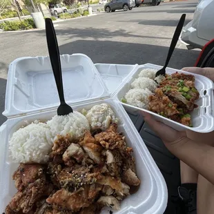 Furikake Chicken &amp; Korean Chicken plates, no mac salad extra rice