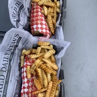 Great cheesesteaks with fries.