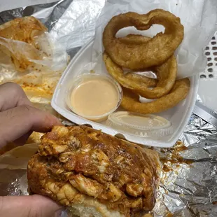 Chicken Parm Sandwich and Onion Rings