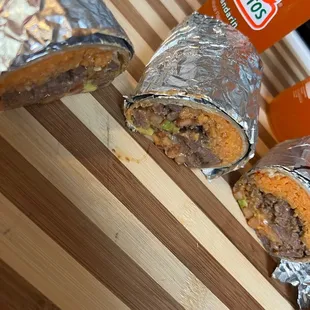 Two carne asada burritos