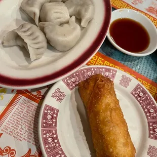 Steamed pork dumplings and egg roll