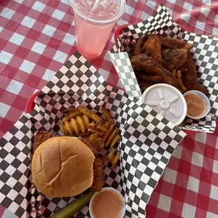 Chicken sandwich and chicken tinders