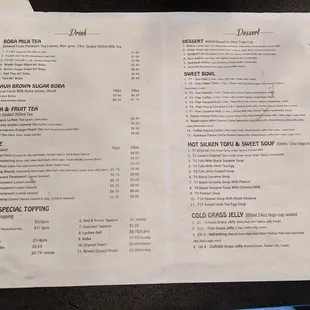 drink &amp; dessert menu - chè selection top right