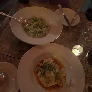 Risotto and seabass with prawn