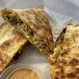 Loaded Chicken Quesadilla w/ secret signature sauce