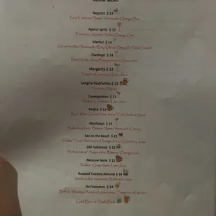 Drink menu
