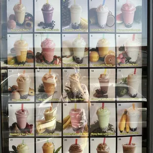 The menu of some smoothies