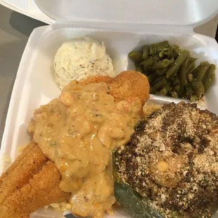 Fried fish with crawfish sauce