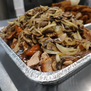 a container of food on a table