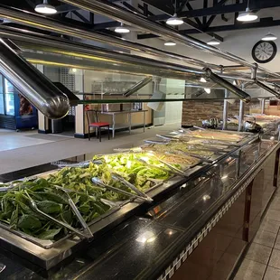 a buffet with a variety of food items