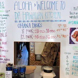 Daily specials and catering menu