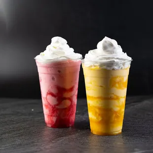 two drinks with whipped toppings