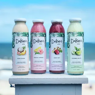 A Variety Pack of our flavored kava options, including Guava Colada, Hibiscus Lemonade, Ginger Beet, and Cucumber Mojito