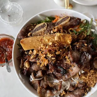 a bowl of food on a table