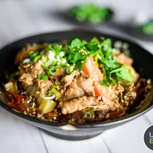 a close up of a bowl of food