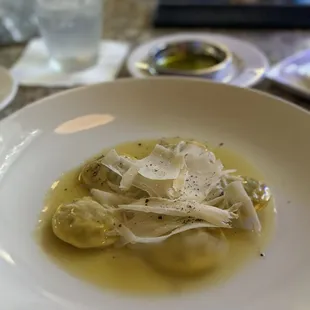 Cacio Pepe Ravioli (guanciale on the side as I&apos;m a vegetarian)...to die for!