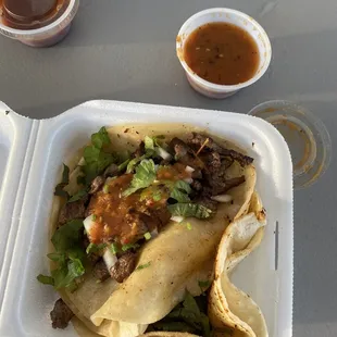 Two asada tacos.