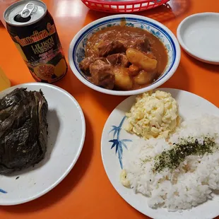 Beef stew, lualua pork