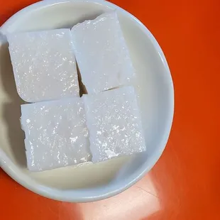 #1. Sweet onion &amp; corse salt #2. Haupia dessert