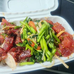 2 choice combo (spicy inamona &amp; Hawaiian style) no crab salad, 2x watercress salad