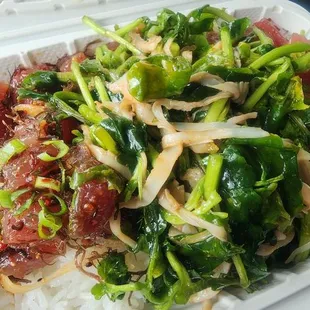 Hot limo poke and shoyu poke all watercress salad