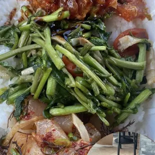 Spicy ahi, watercress salad, and striped marlin