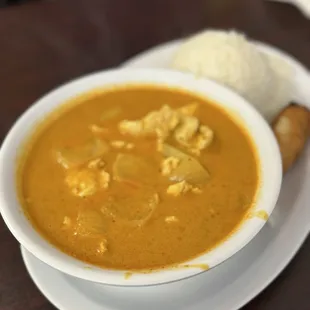 Mild yellow chicken curry lunch with egg roll (Nov 2024)