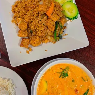 Red curry, basil fried rice