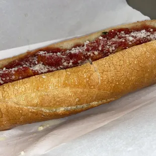 a hot dog in a bun