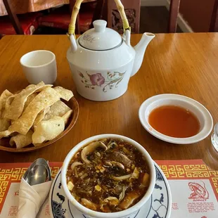 Hot and sour soup and free tea