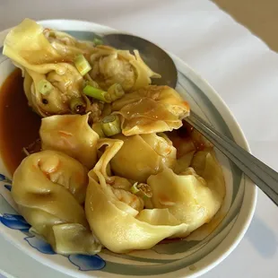 Appetizer: spicy dumplings, good heat, and garlic flavor!
